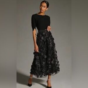 Anthropologie Black Appliqué Overlay Maxi
